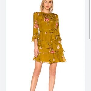 Joie Kayane Goldenrod Asymmetrical Ruffle Hem Silk Floral Dress Sz 2